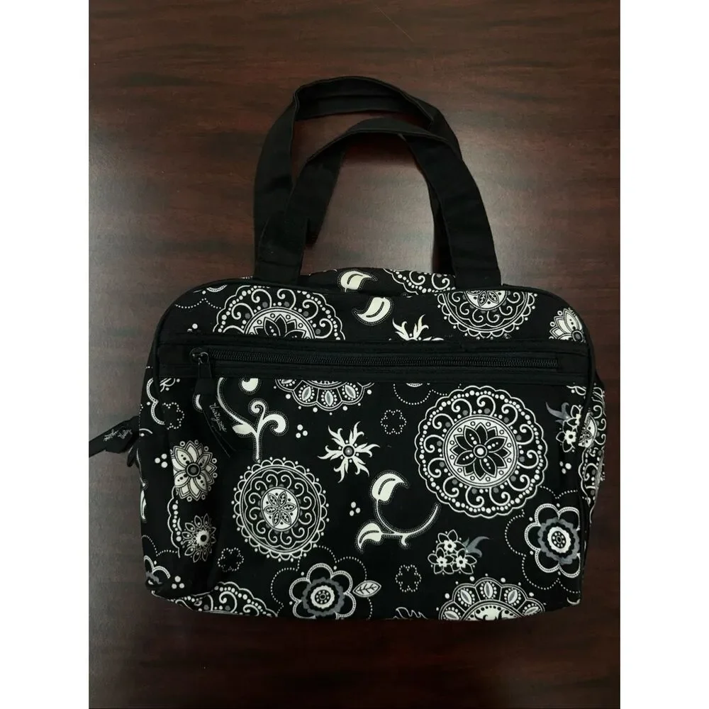 Thirty-One Black and White Floral Print Cosmetic Bag